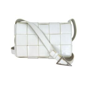 Tiffany & Fred Paris Woven Leather Foldover Shoulder Crossbody Bag White